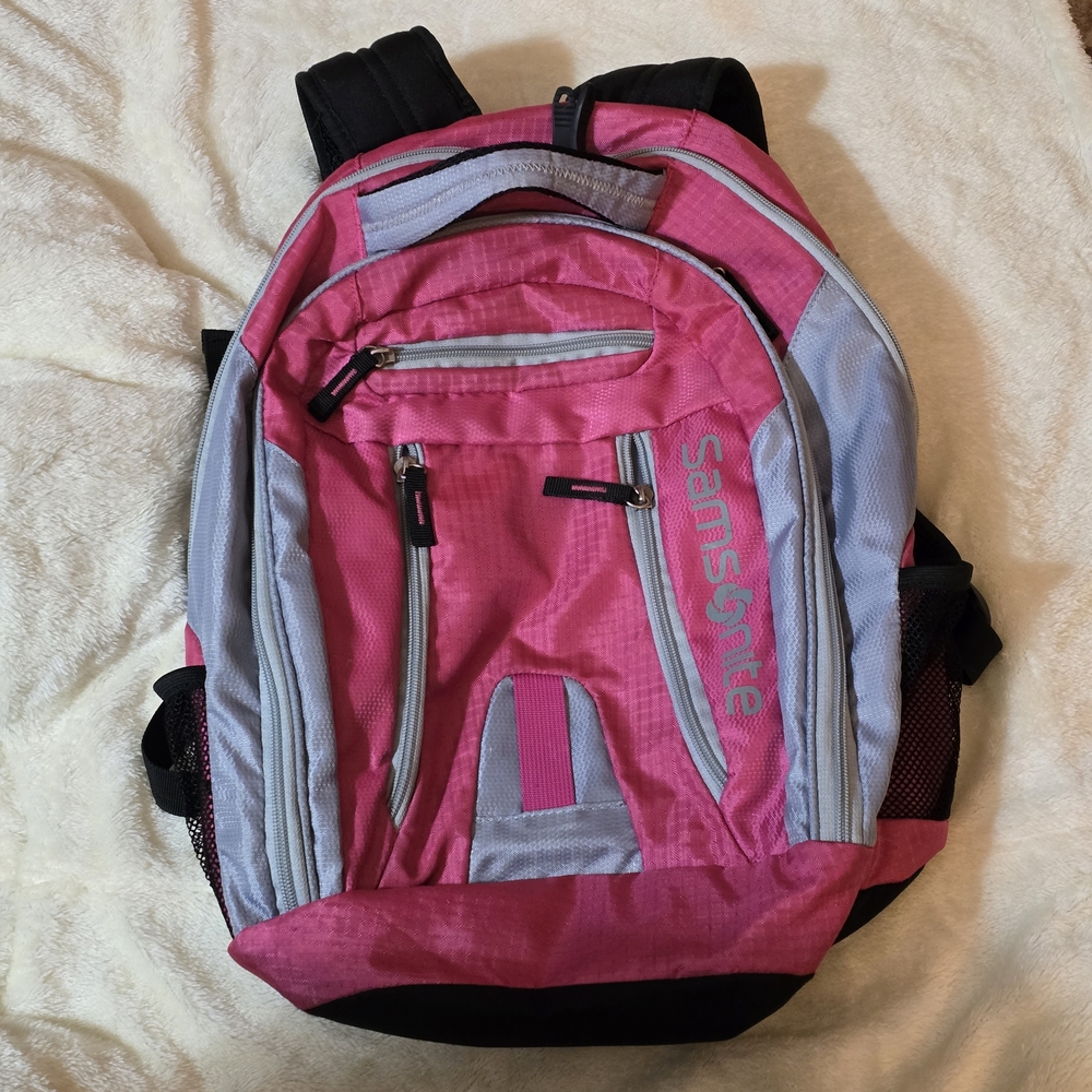 Samsonite Nylon Backpack, Laptop (15.6), Zippered Pockets  Pink/Gray EUC